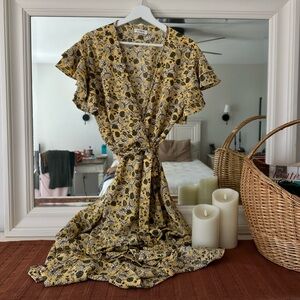 Max Studio Yellow Floral Wrap Maxi Dress